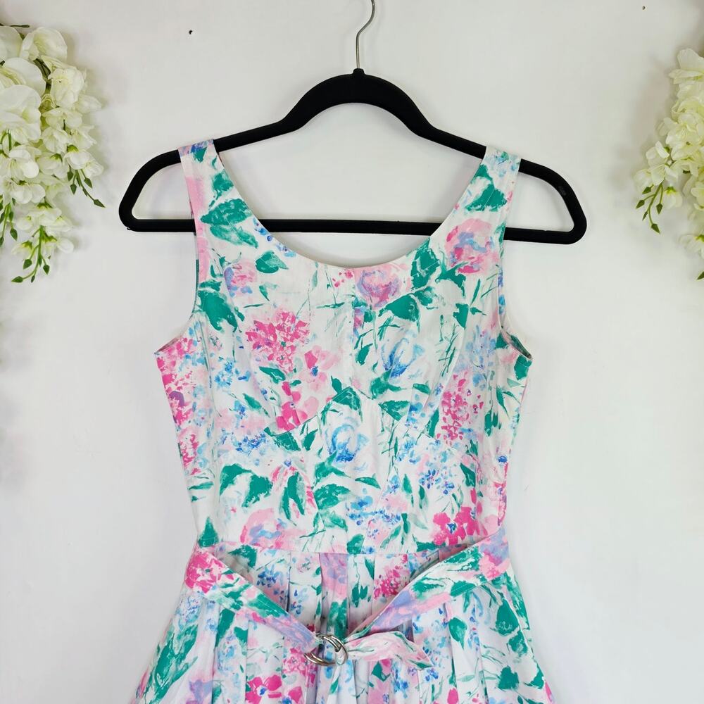 Vintage 80s Peplum Dress Pencil Skirt Small White Pink Floral Belted Sleeveless - Picture 4 of 11